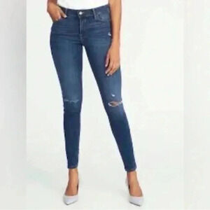 Old Navy Rockstar Skinny Jeans Distressed Denim Mid  Rise Blue Size 2/26